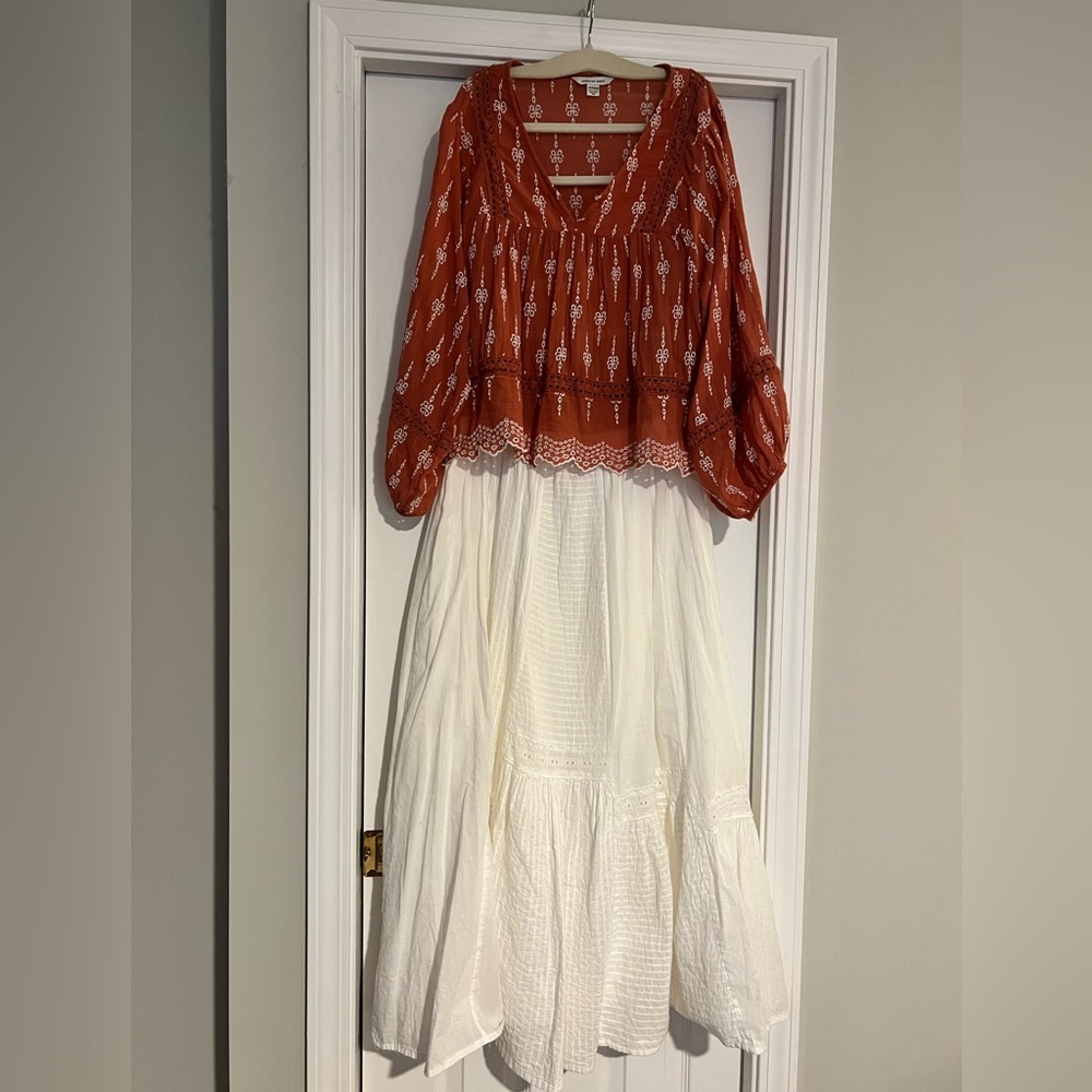America Eagle Rust Boho Blouse and Choices White Maxi Skirt Set